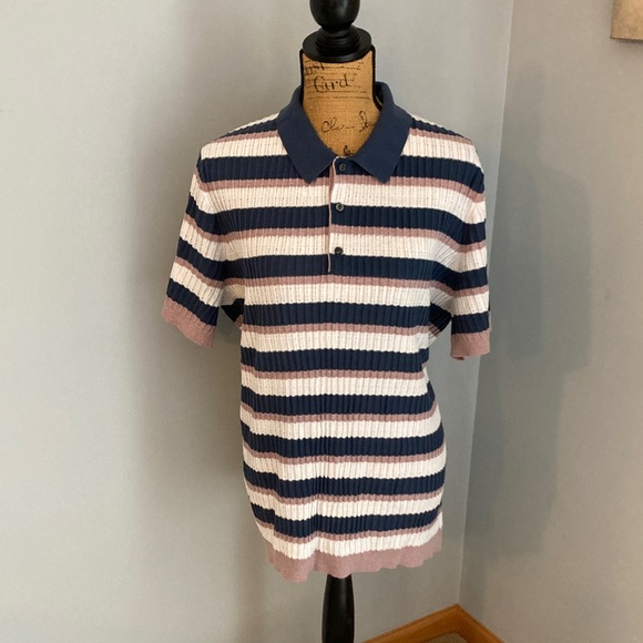 Open Edit Other - Classic Striped Short Sleeve Polo Shirt  Men Size XL